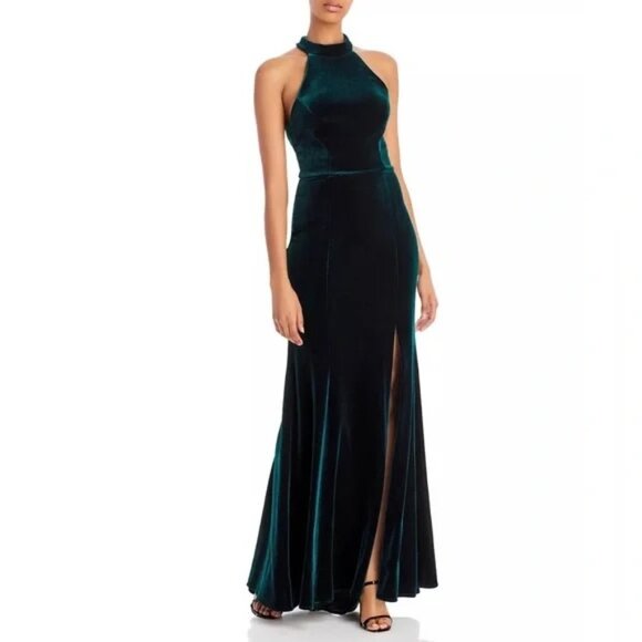 Aqua Dresses & Skirts - Aqua Formal – 8– Green Velvet Halter neck open back gown